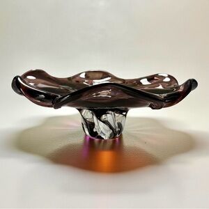 Vintage Royal Gallery Amethyst Art Glass Ruffled Poppy Bowl - Polish Hand‎ Blown